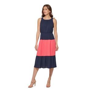 DKNY Womens Navy Elastic Waist Closure Sleeveless Below The Knee A-Line Dress 10